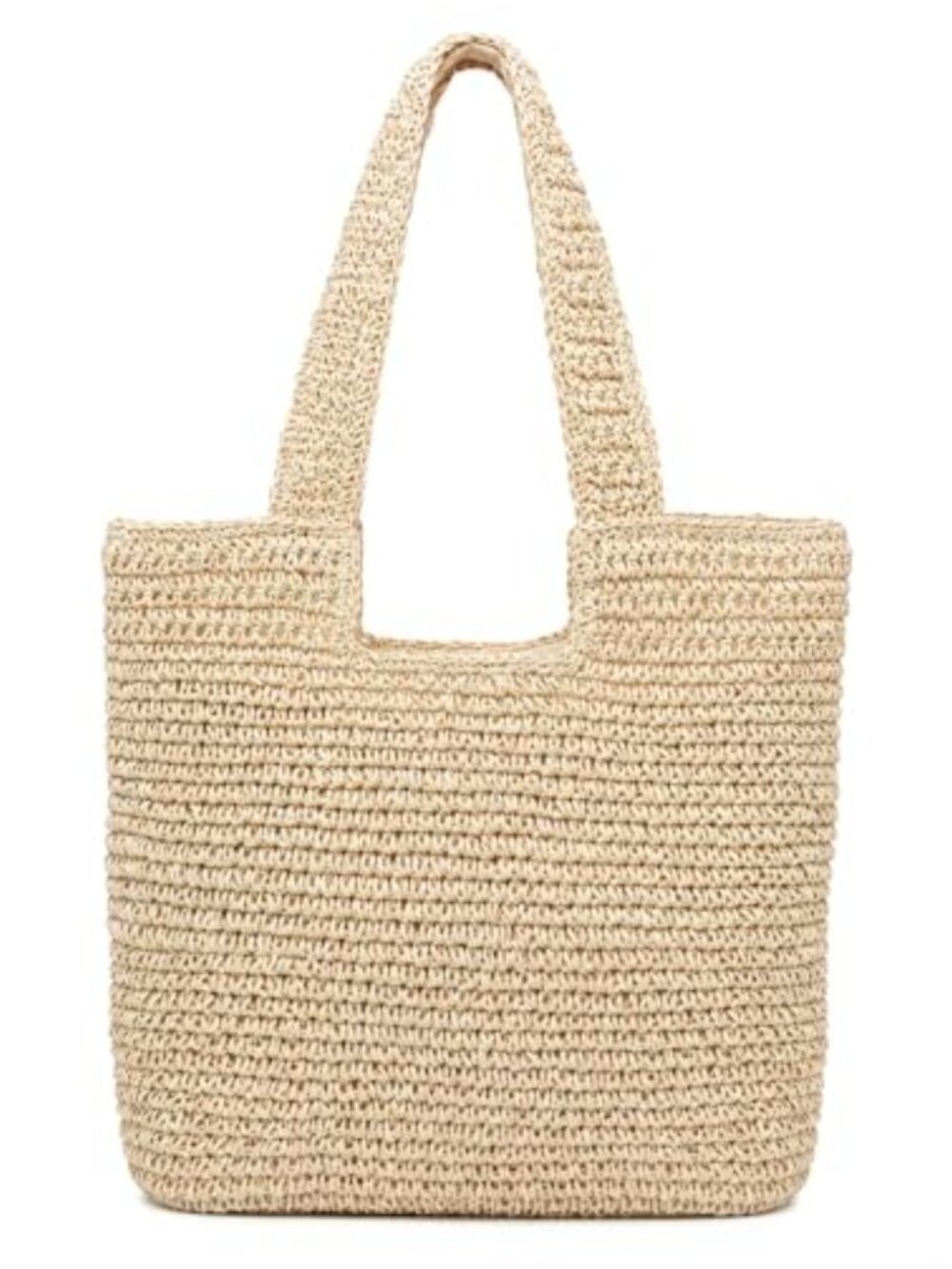 Woven Straw Tote Bag, Bohemian Shoulder Beach Handbag, Zip Closure, Foldable